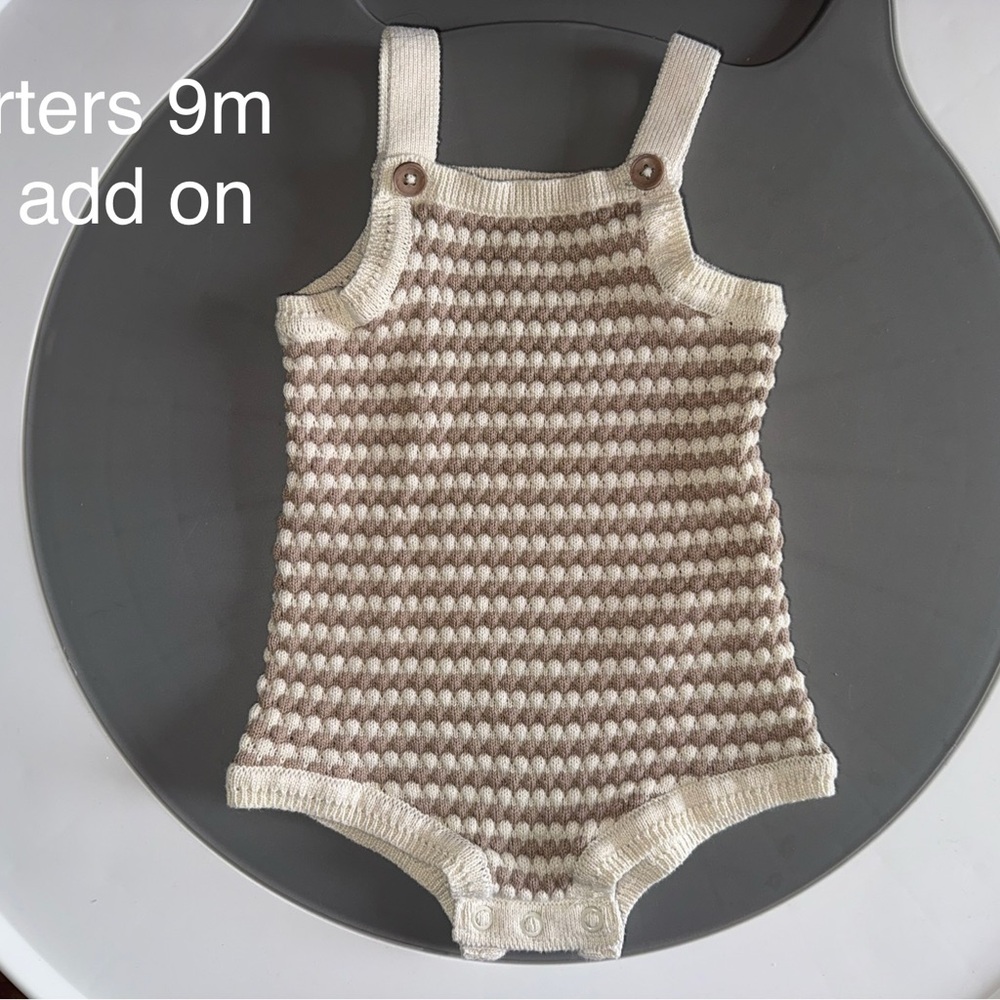 Carter's Cream and Brown Knit Romper, Beige, Minimalist